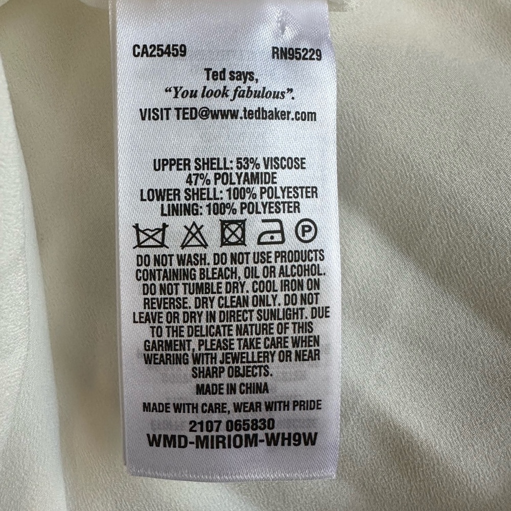 TED BAKER white/ivory asymmetric one shoulder pleated midi dress size 4 (12) NWT - Picture 12 of 12